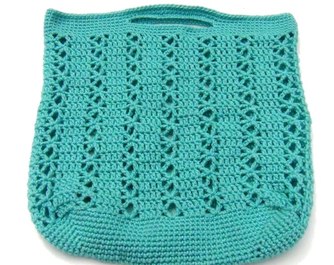 Aqua Bag - Market Tote Bag - Beach Tote Bag - Crocheted Bag - Reuseable Carry All