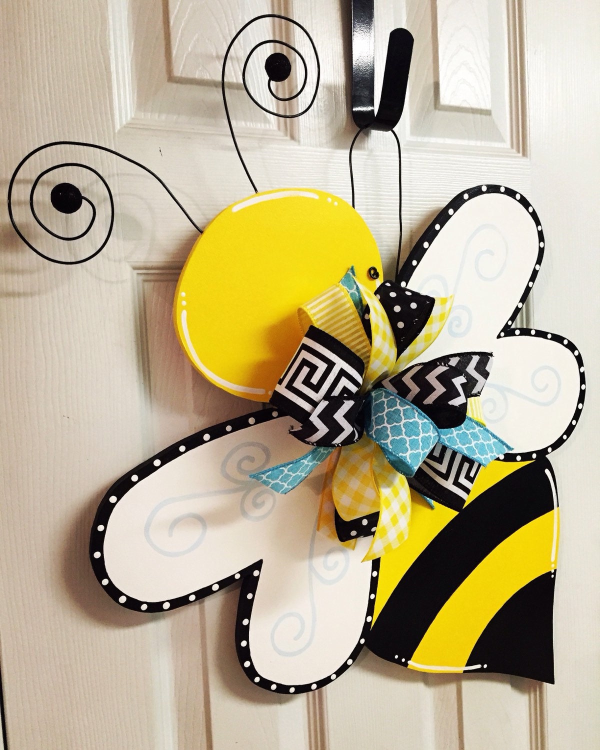 Spring/Summer Bumble Bee Hand Painted Wood Door Hanger