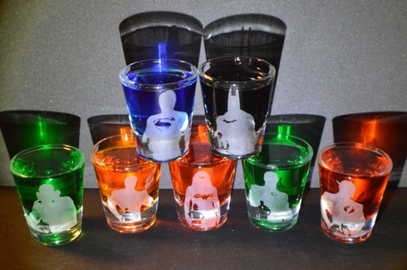 The Justice League set of 7 etched shot glasses