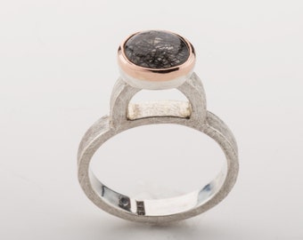 High ring with rutile quartz pink gold touch