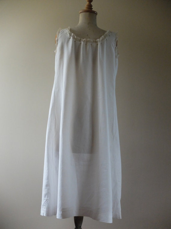 French lace trimmed ecru linen nightgown by FrenchModeVintique
