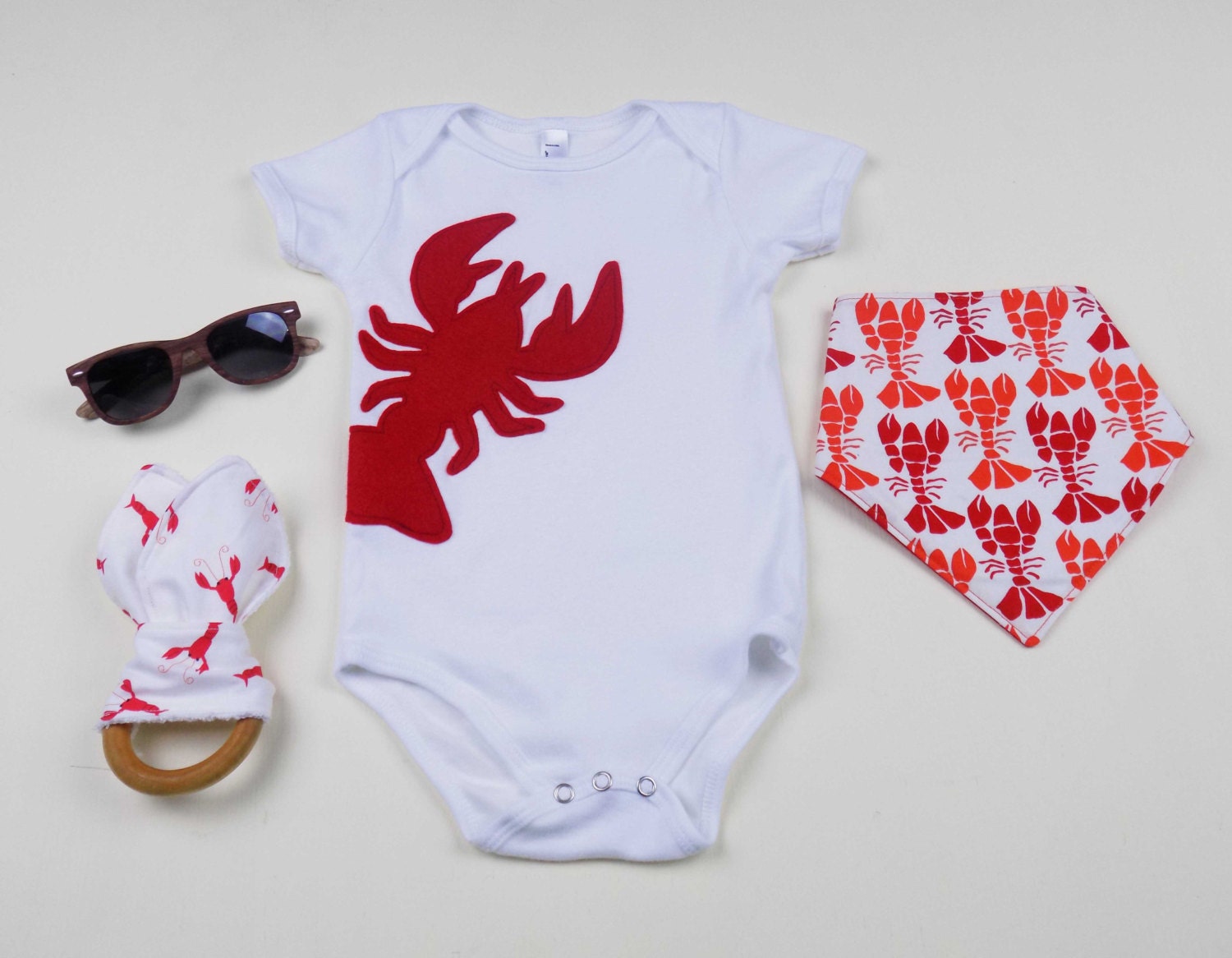 lobster bodysuit Summer baby clothing nautical red lobster