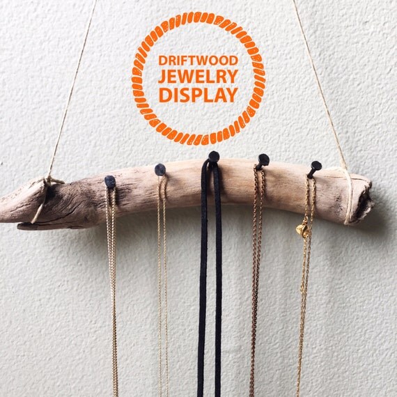 Items similar to Driftwood Jewelry Display 5 Hooks on Etsy