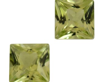 Hebei Peridot Loose Gemstones Set of 2 Square Cut 1A Quality 4mm TGW 0.70 cts.