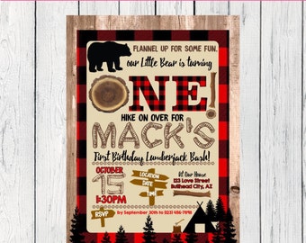 Lumberjack First Birthday or Any Age: Personalized birthday invitation- ***Digital File*** (One-Lumber)