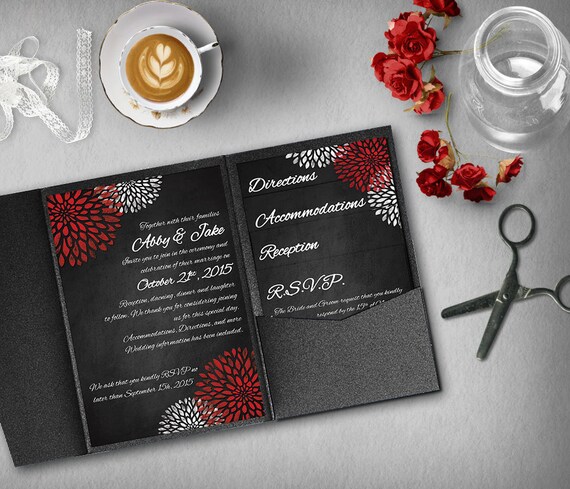 Black Red Wedding Invitation Template Invitation Suite