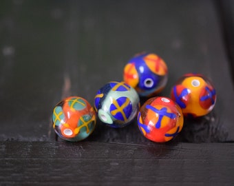 Round Handmade Lampwork Glass Beads, 5pcs
