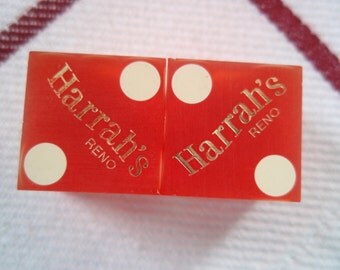 Lot of 2 Drilled Harrah's Casino Reno Dice Used in Actual Play Collectible B89