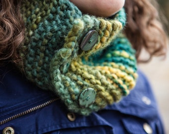 Green Chunky Knit Cowl; OOAK