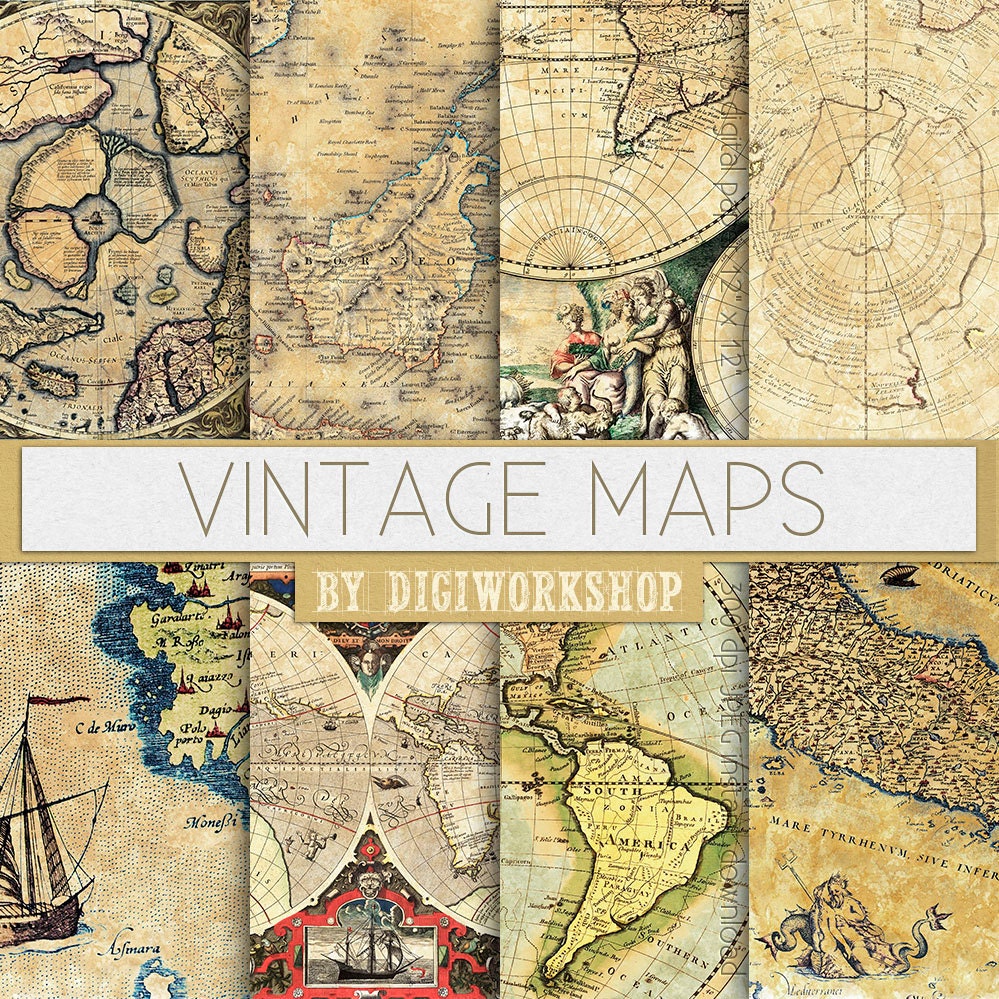 Vintage maps digital paper Vintage Maps with by DigiWorkshop