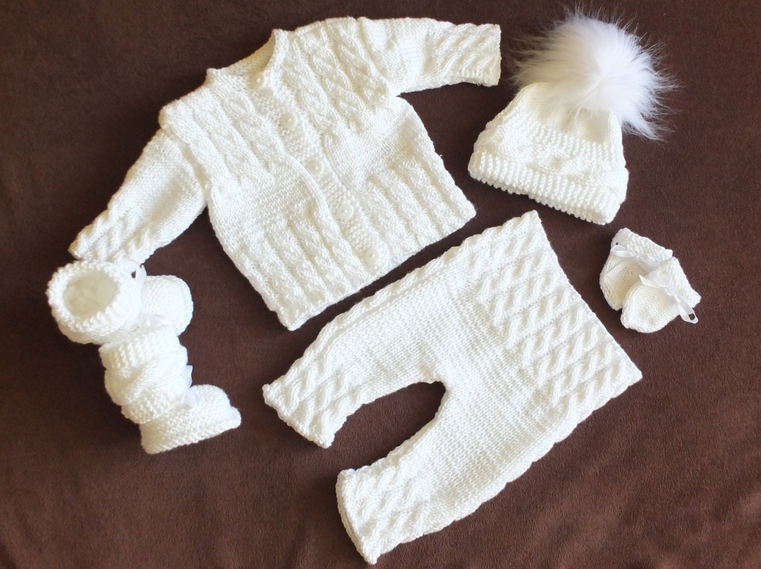 White Baby coming home outfit Knitted baby clothes