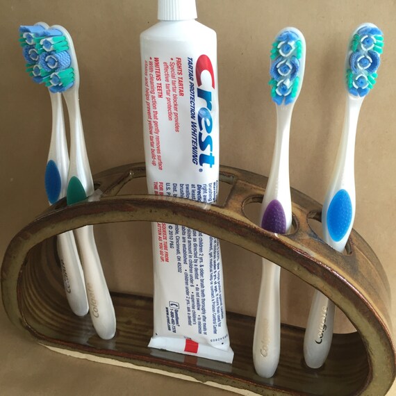 Toothbrush Toothpaste Holder Waterfall Brown 4 Brushes and