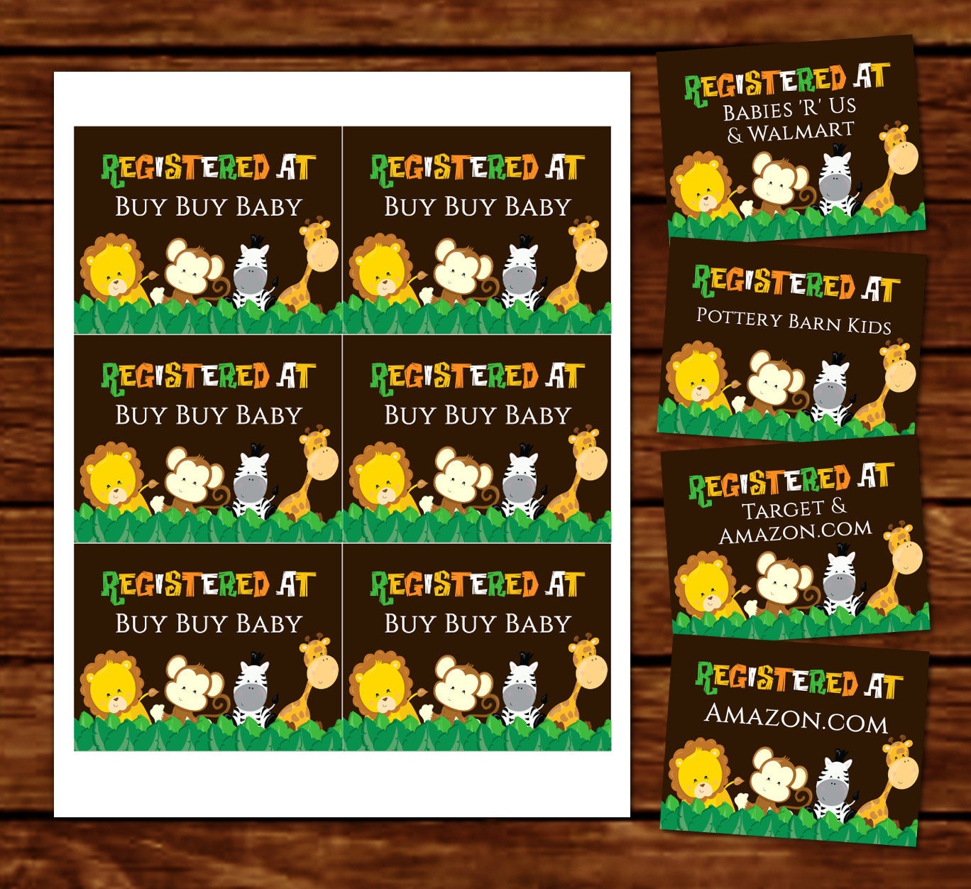 Jungle Animal Registry Card Inserts Printable Instant