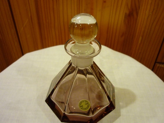 Vintage Diamond Shaped Crystal Glass Perfume Bottle. Aubergine