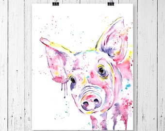 Large - PIG PRINT, Pig Art, Pig Painting, Pig Watercolour, Farm Art, Farm print, Farm theme, Farm animal, Country Decor, Pig Lover