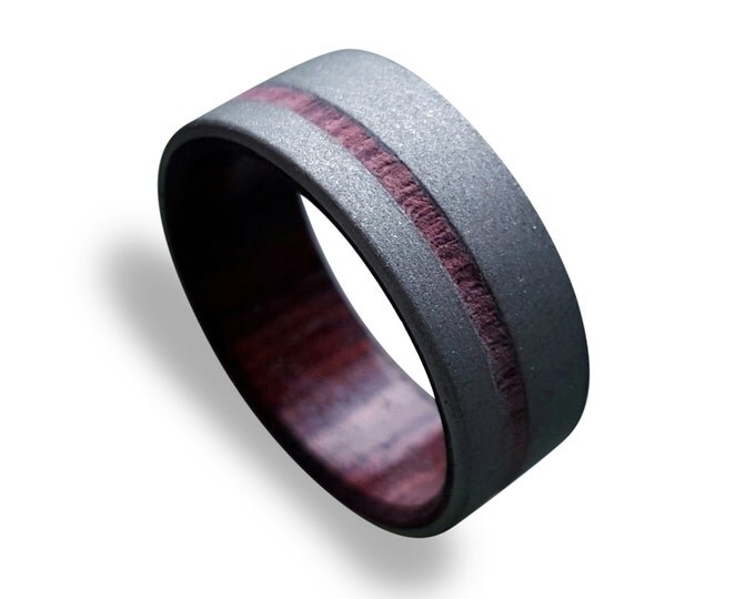 Sand Blasted Titanium Ring with King wood inlay