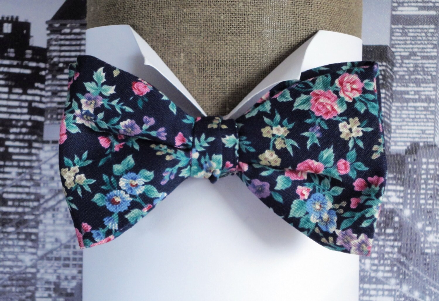 Navy blue floral bow tie bow ties for men self tie bow tie