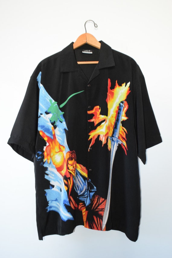 vintage anime button down shirt
