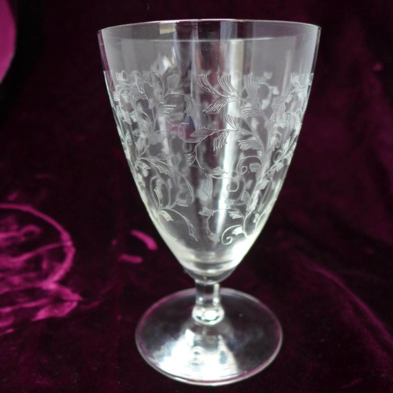 Vintage Elegant Set of 6 etched short stem water or by FittedFab