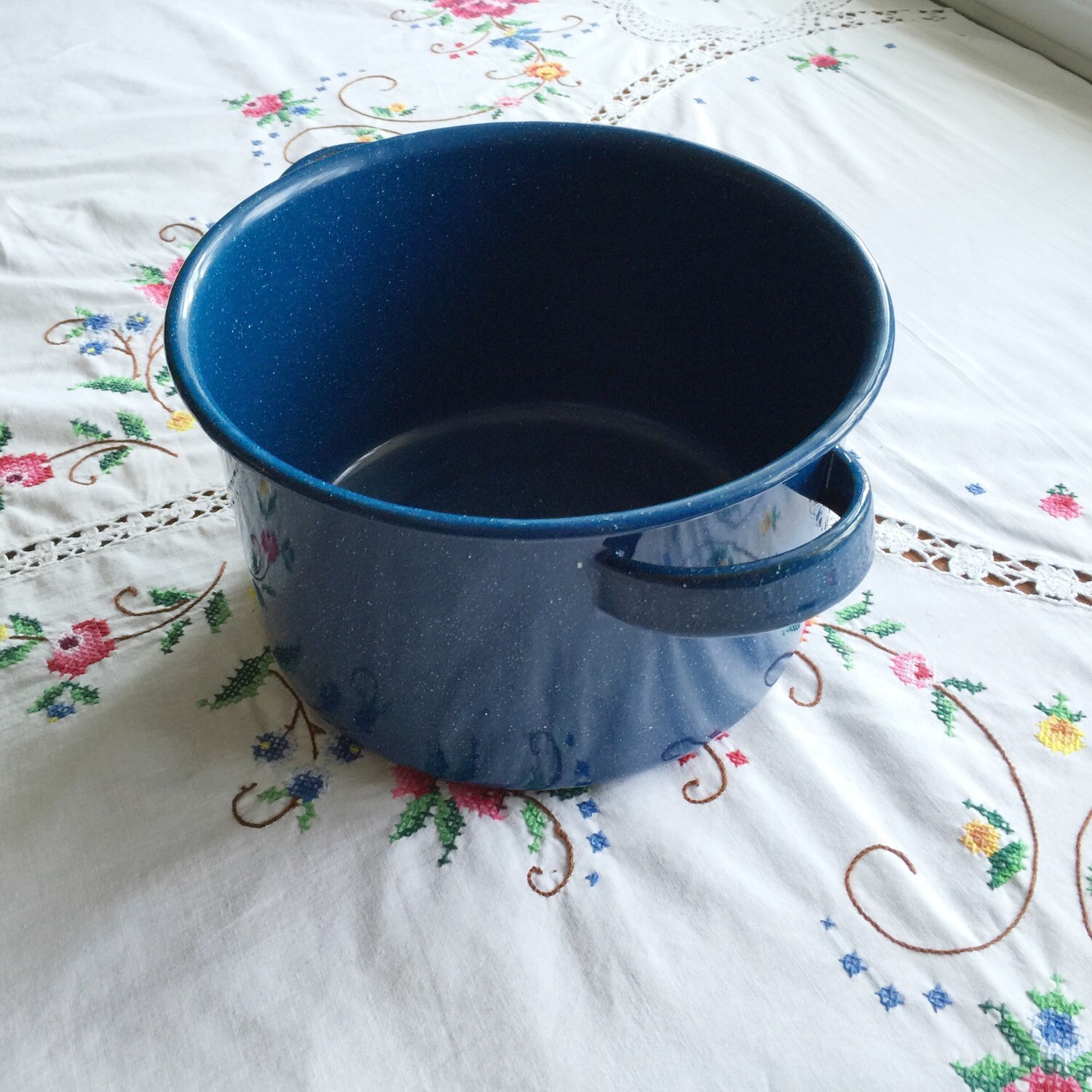 Vintage Blue Speckled Pot Graniteware Retro Kitchen Pan