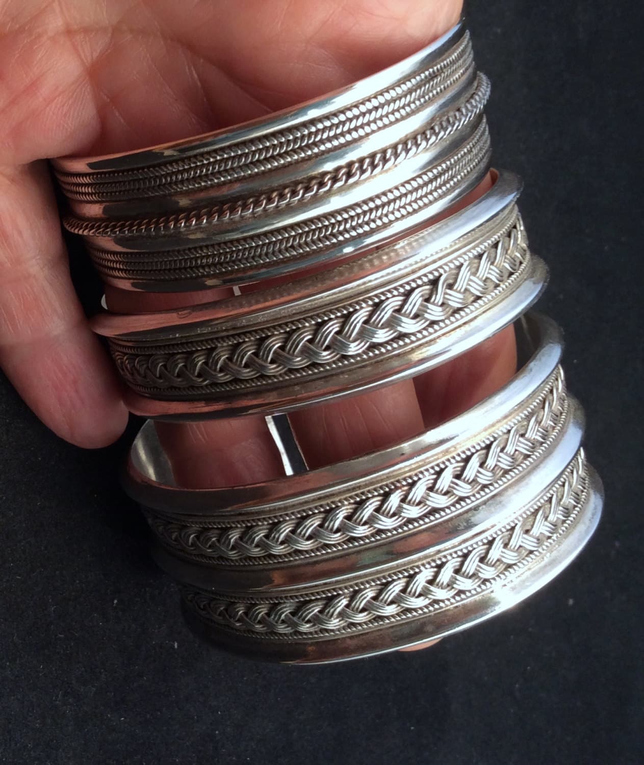 Wide Heavy Sterling Silver Bracelet. Cuff Style. Braided free