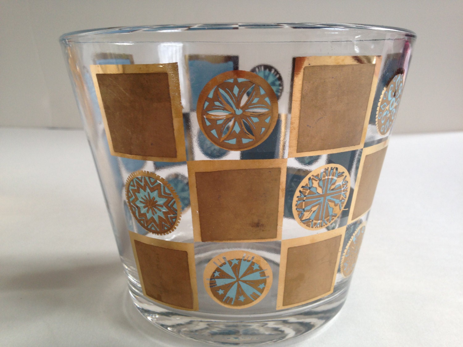 Vintage 1960s CULVER GLASSWARE Ice Bucket 22K Gold and