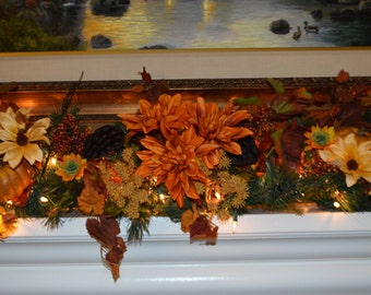 Image result for image of an autumn garland on fireplace mantle