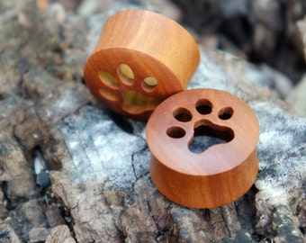 Sawo Wood Paw Print Flesh Tunnels Double Flared 8mm (0G) 10mm (00G) 12mm (1/2") 14mm (9/16") 16mm (5/8") 18mm (11/16") 20mm (13/16")25mm 1"