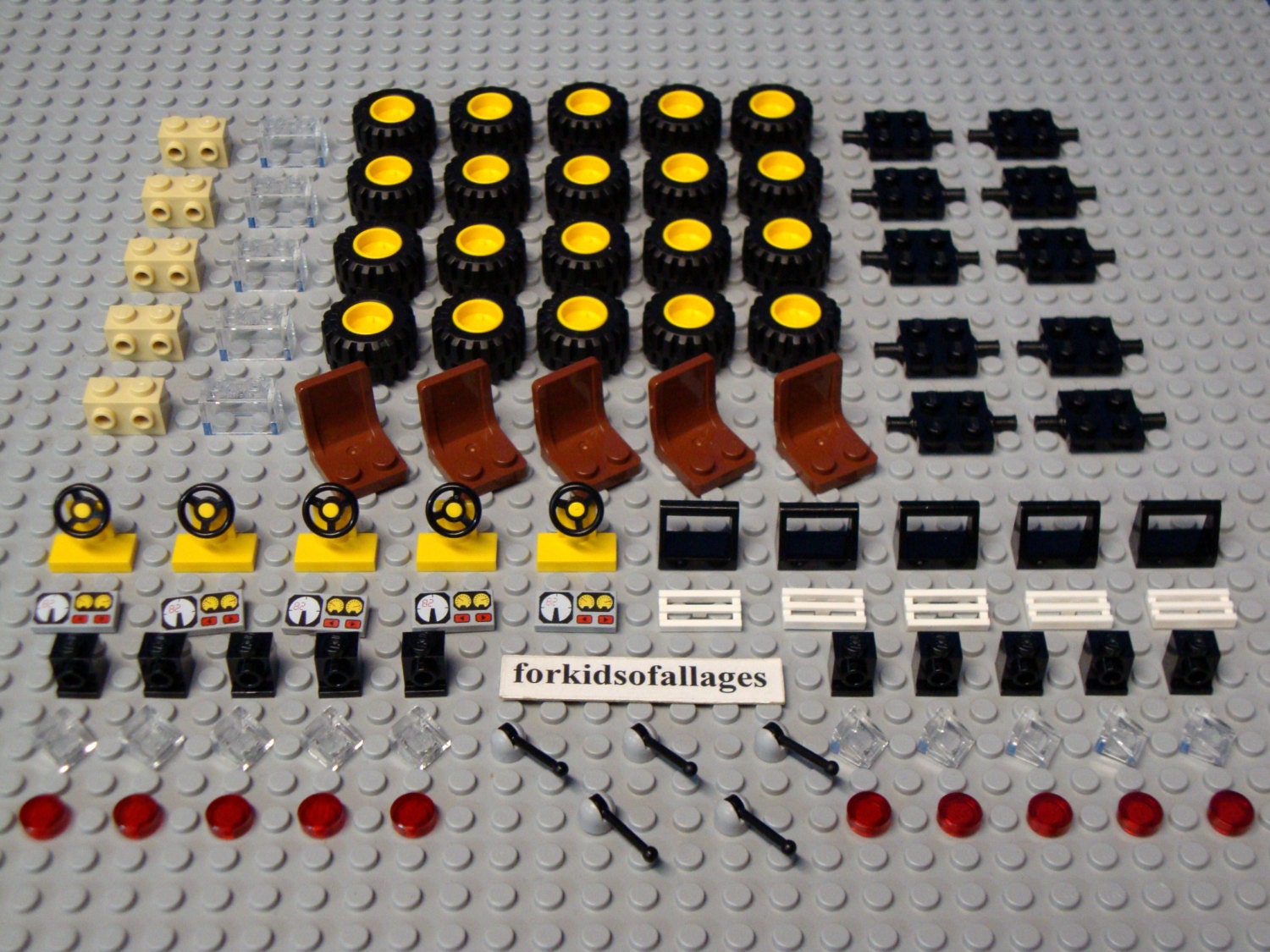 Lego 120 Pieces Wheels/Rims Rubber Tires Axles Steering