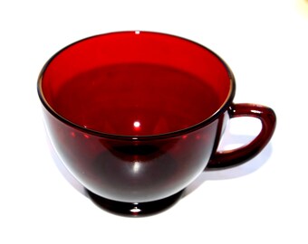 near mint condition 1930's Antique Vintage Anchor Hocking Royal Ruby Red Depression Era Glass Cups small pedestal mugs handle made in USA