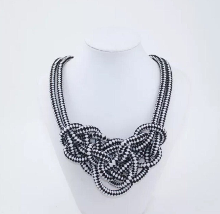 Black and White Houndstooth Nautical Knotted Rope Knot Preppy