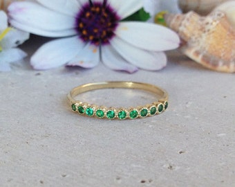 20% off-SALE! Emerald Ring - May Birthstone - Gold Ring - Stack Ring - Dainty Ring - Tiny Ring - Bezel Ring - Simple Jewelry - Eternity Ring