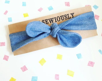 Denim baby headband, blue baby head wrap, Baby bows, baby hair wrap, baby hair band, matching Mom and baby, first birthday gift, baby shower