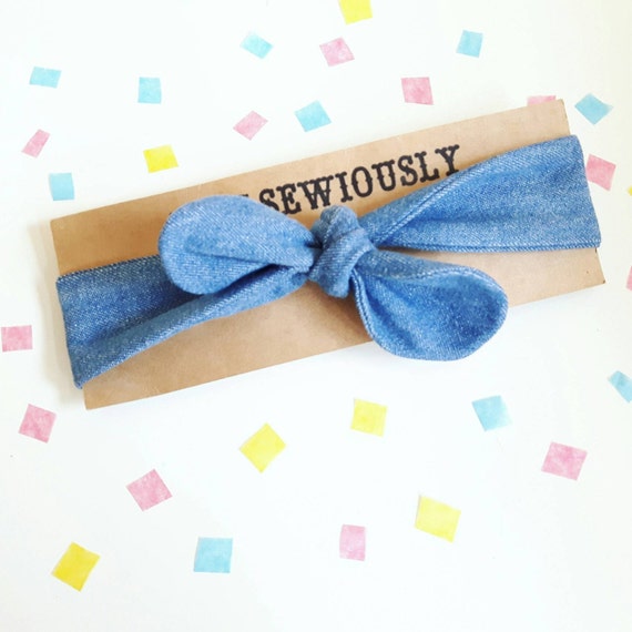 Denim baby headband blue baby head wrap Baby bows baby hair