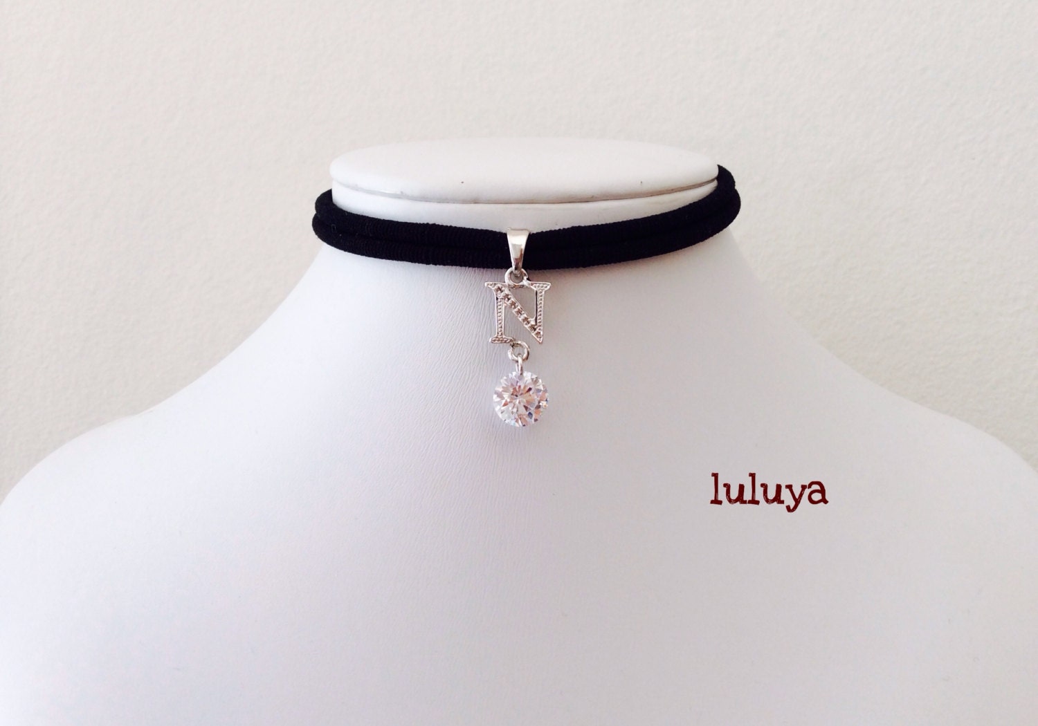 Kids Girls Tween Black Handmade Stretch Choker Necklace Letter