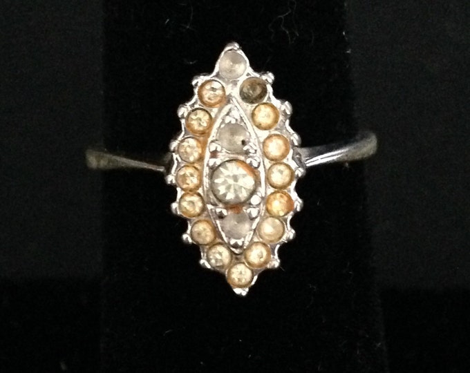 Storewide 25% Off SALE Vintage Sterling Silver Faceted Rhinestone Designer Cocktail Ring Featuring Elegant Clustered Design Style