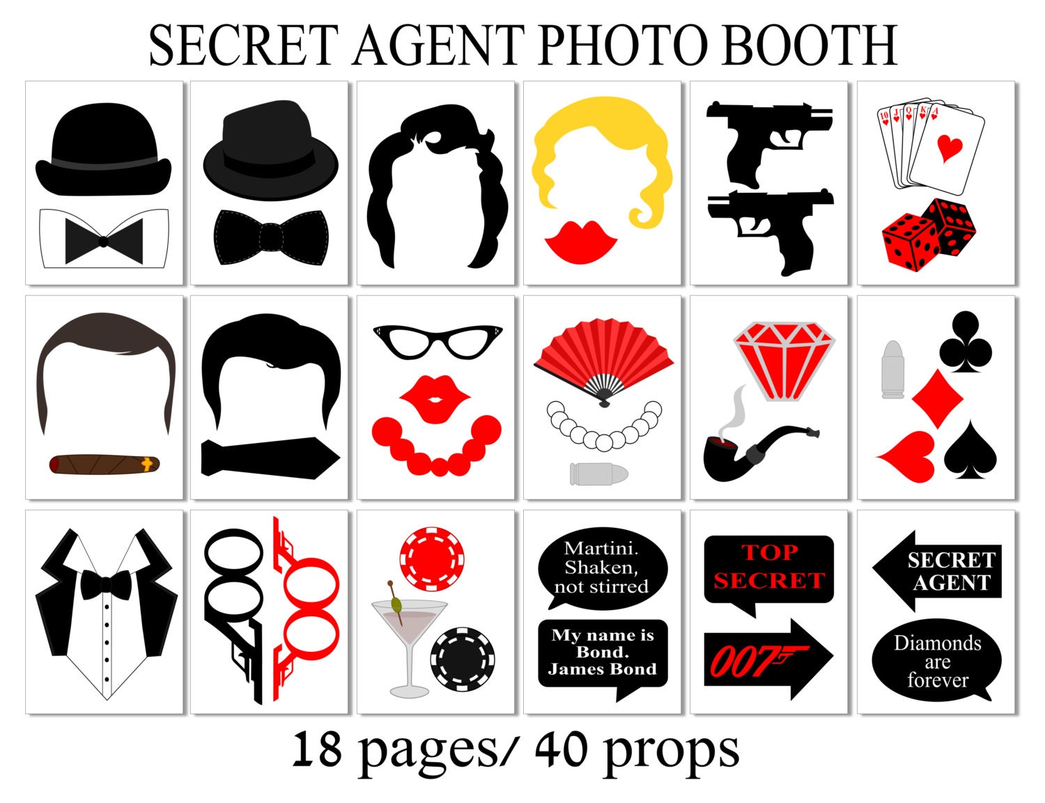 PRINTABLE James Bond Photo Booth Props Printable Photo Booth PRINTABLE James Bond Photo Booth Props Printable Photo Booth