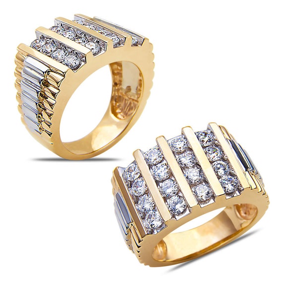 Mens Stunning 2ct Diamond Fashion Ring In 14k Yellow Gold With