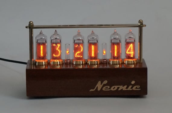 Nixie tubes clock in-14 handmade Mahogany Sapele wood veneered case steampunk by Neonlightstech steampunk buy now online