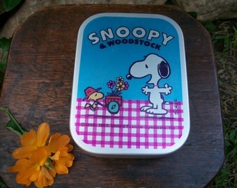 1960s Vintage Japanese Showa Period Aluminum Litho Tin Lunch Box Snoopy And Woodstock