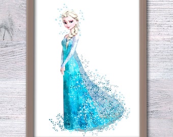 Frozen Elsa Print, Frozen Disney wall decor Frozen Watercolor, Elsa Art Print, Frozen Wall decor, Disney Princess Poster, Frozen nursery V82