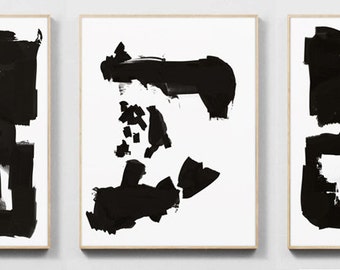 Art Print Set, 3 Black and White Art, digital downloads, Printable Abstract, instant download, each one 12"x16" size, Art set