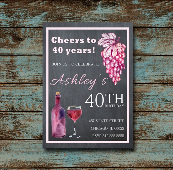 Wine Birthday Invitation Aged To Perfection Chalk By Tdadesign