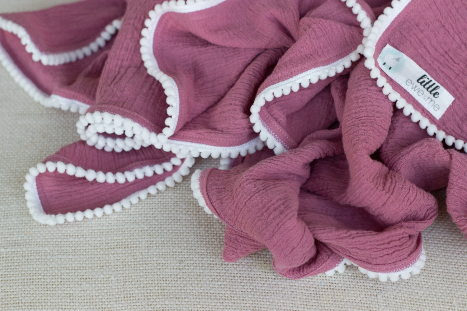 Mauve Pom Pom Swaddle Blanket Mauve with White