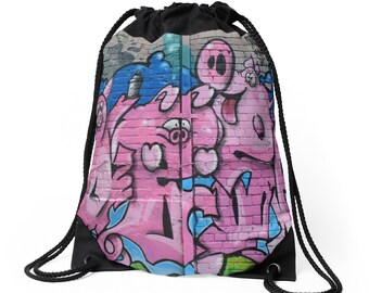 Street Graffiti Numero Tres Drawstring Bag Backpack Knapsack