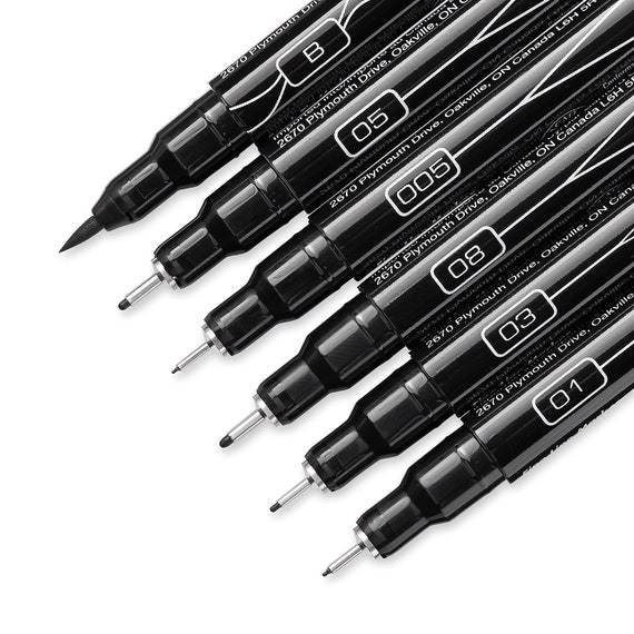 6 Prismacolor Premier Black Markers Line and Brush Tips