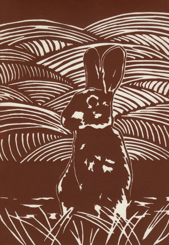 Rabbit Linocut Print 9x12