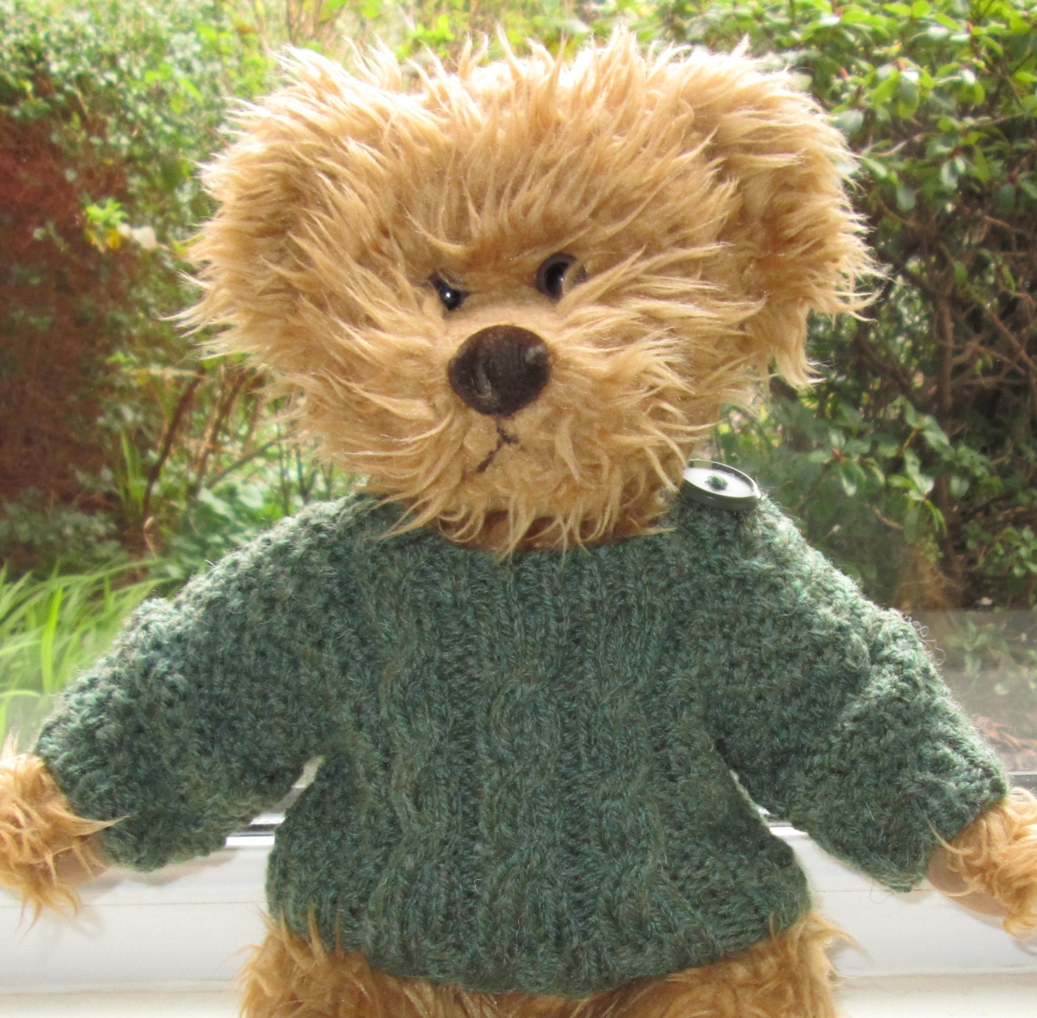 Teddy Bear Clothes Traditional Hand Knitted Green Heather