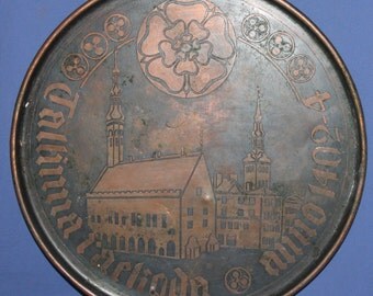 Vintage Estonian Copper Serving Tray Platter