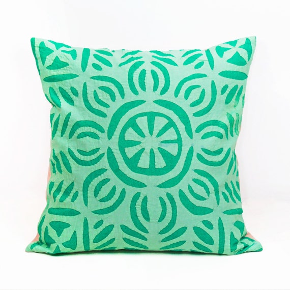 Sea Green Pillow Handmade Pillow Case Applique by UrbanHutch